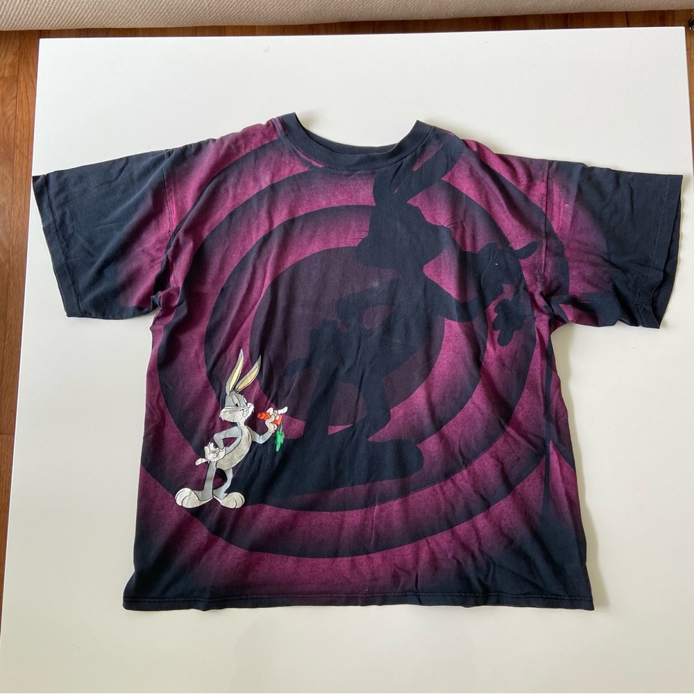 Vintage 1992 Wild Oats Bugs Bunny Shadow T-Shirt Mens XL Looney Tunes AOP Tee